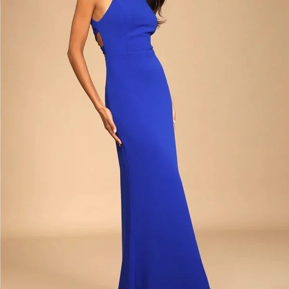 Lulus Straight To The Heart Royal Blue Backless Maxi Dress / cut out back - Picture 4 of 10
